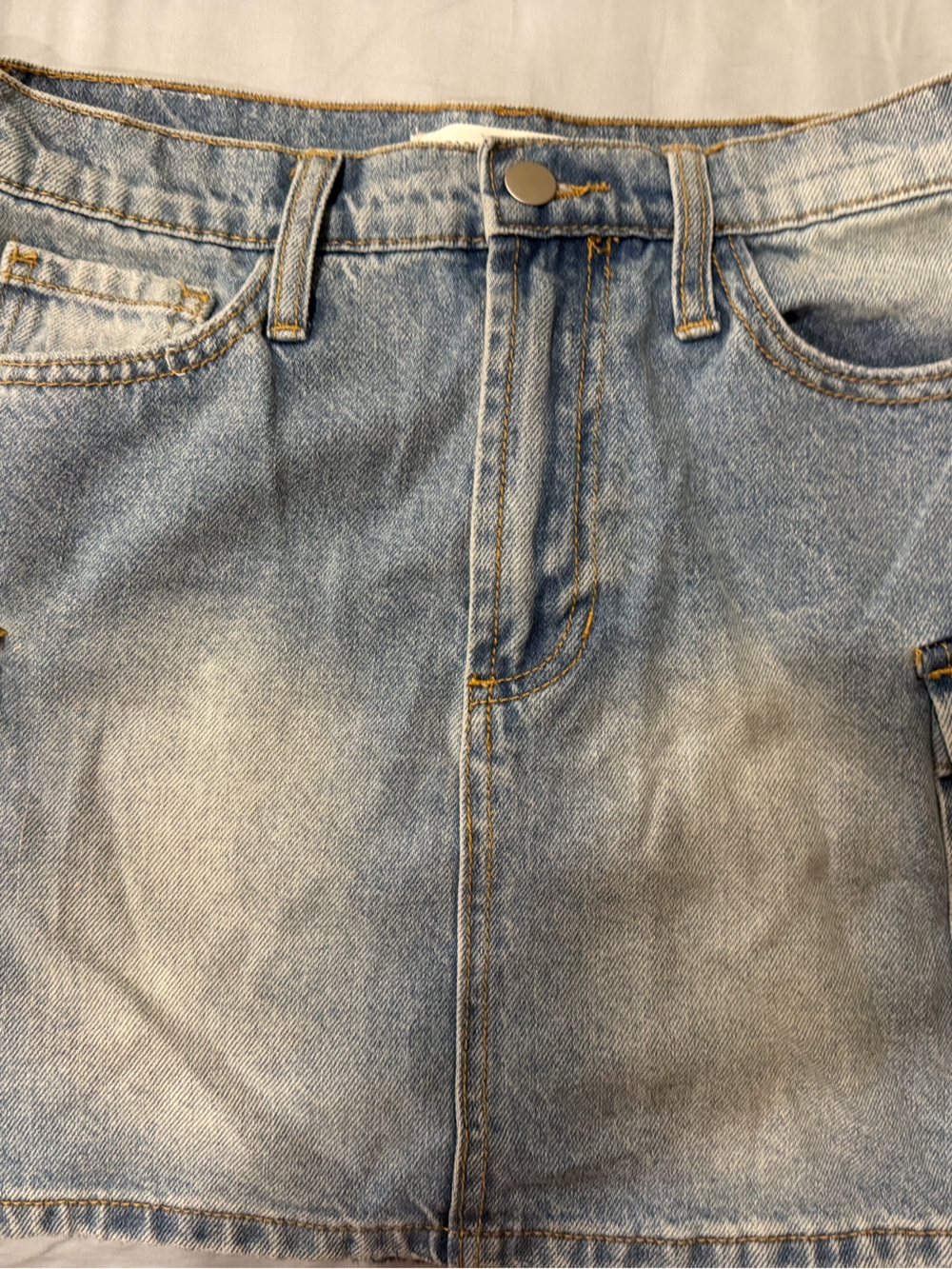 Altar'd State Light Blue Denim Skirt with Contrast Stitching